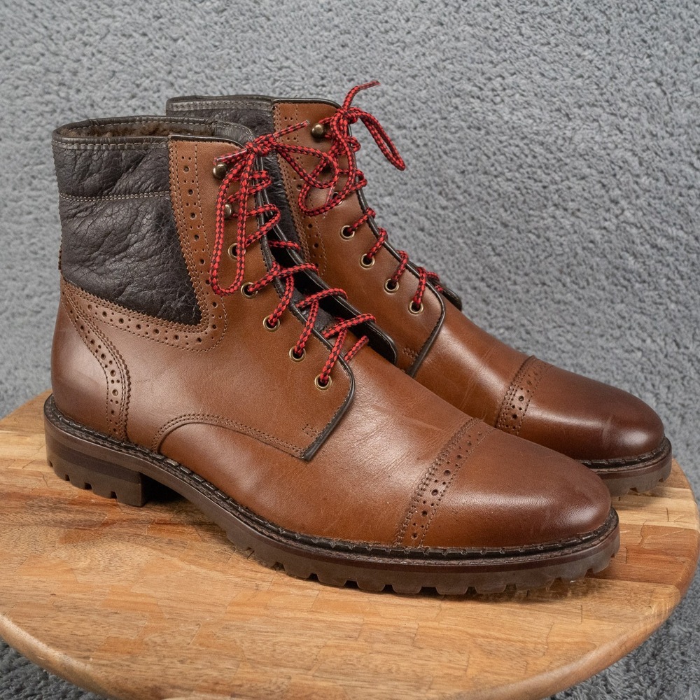 Johnston & Murphy Karnes Cap Toe Boots 10.5 M Brown Leather Shearling Lined Lug